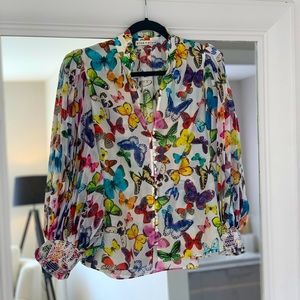 ALICE + OLIVIA Butterfly Print Chiffon Blouse